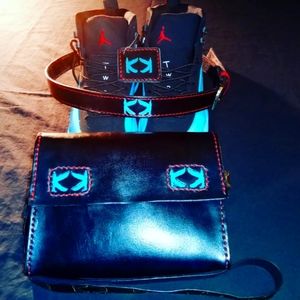 Custom Leather Belt, key chain, and satchel